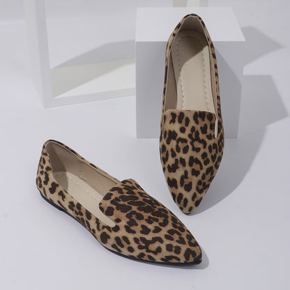 Leopard Print Shallow Mouth Pointed Flat Casual Shoes