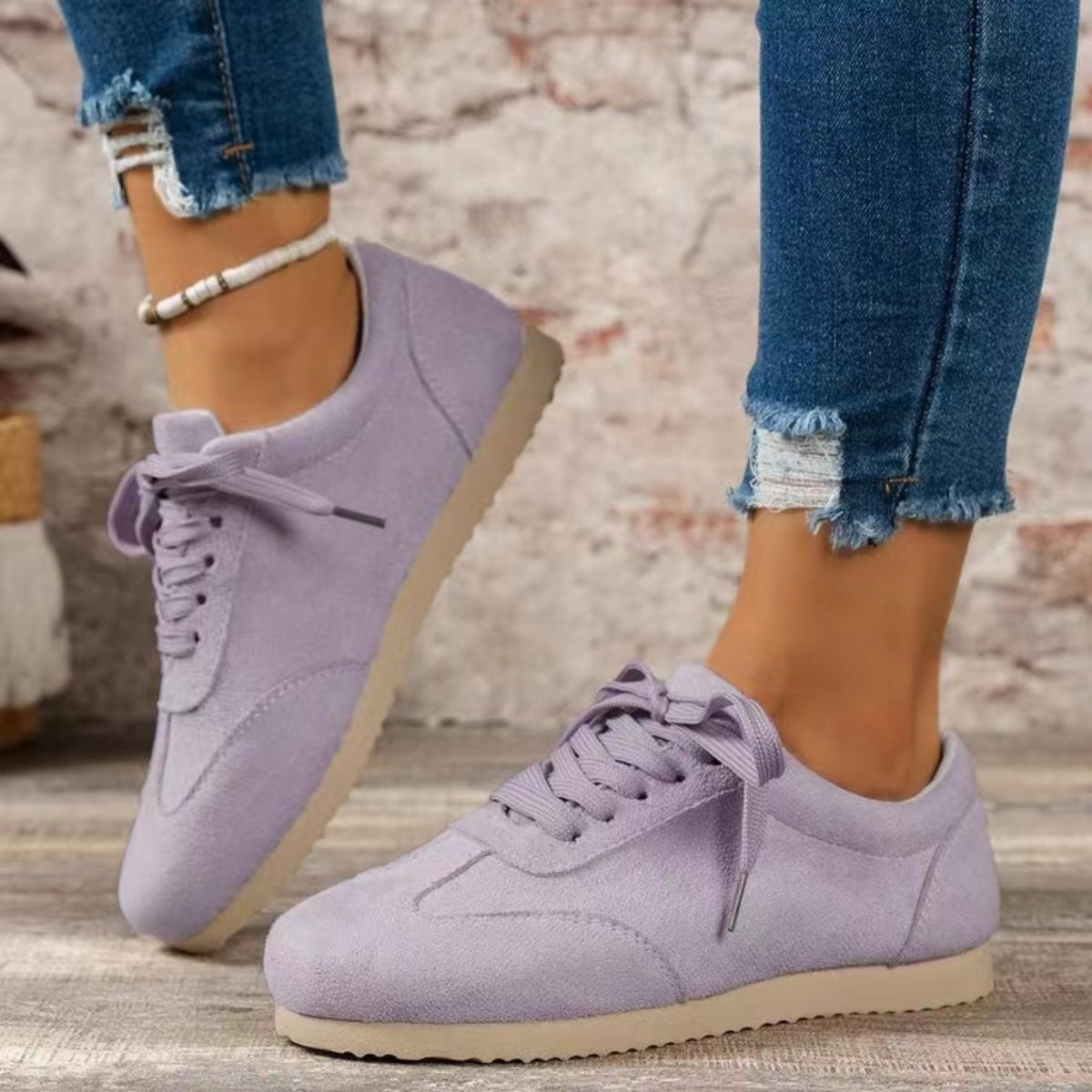 Suede Lace-Up Flat Women's Sneakers