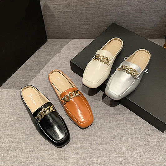 Leather Square Toe Flat Loafers