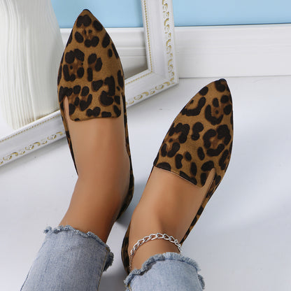 Leopard Print Shallow Mouth Pointed Flat Casual Shoes