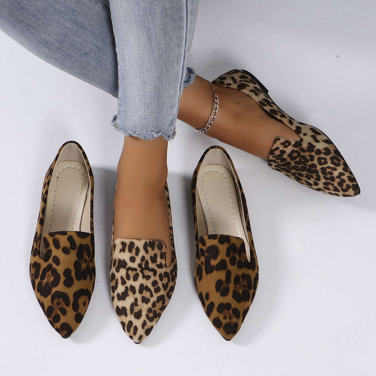 Leopard Print Shallow Mouth Pointed Flat Casual Shoes