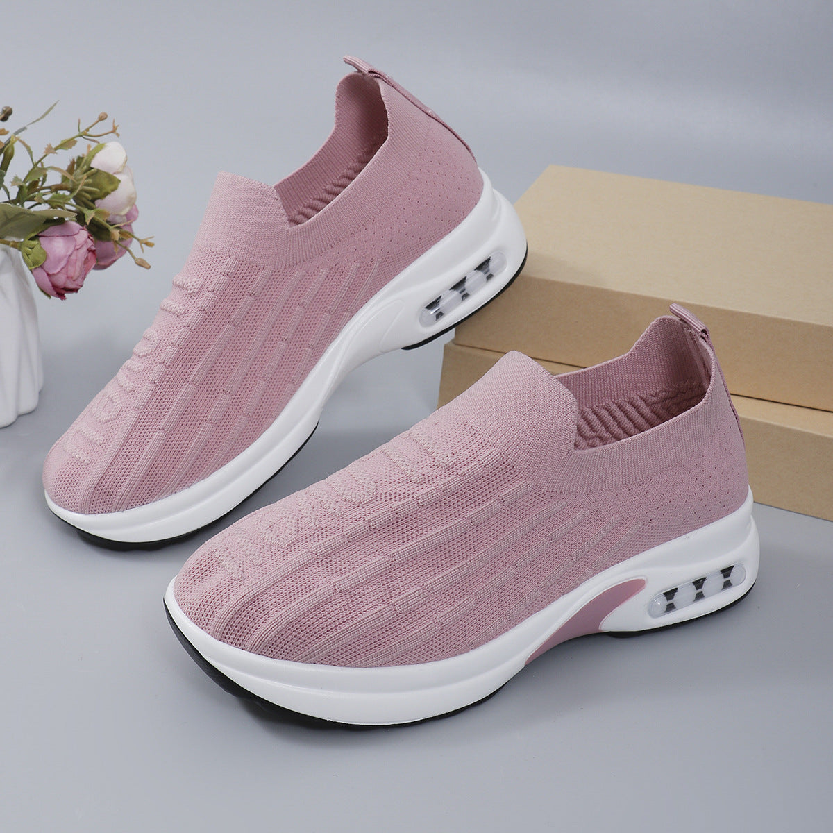 ILOVEU Round Toe Knit Detail Slip-on